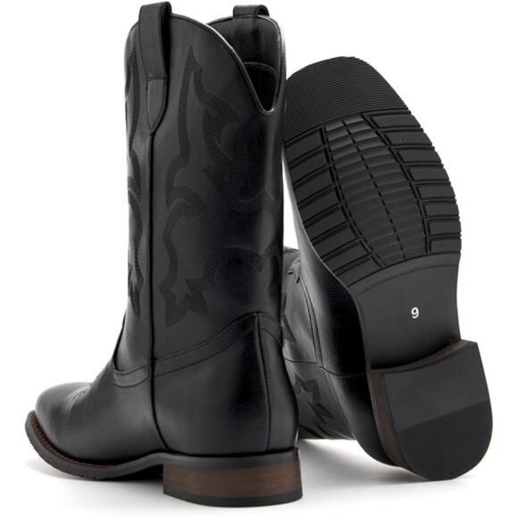 Cowboy Boots for Men Classic Embroidered Western Boots Slip Resistant Square - Picture 6 of 7